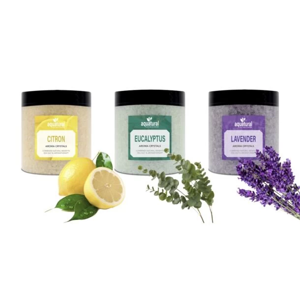 Aquatural Spa Wellness Set Met Aromatische Badkristallen & Dode Zeezout - Citroen, Eucalyptus, Lavendel 2 Aquatural Spa Wellness Set Met Aromatische Badkristallen & Dode Zeezout - Citroen, Eucalyptus, Lavendel - Afbeelding 2